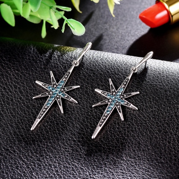 Jewelry - Silver Dangling Turquoise CZ Star Earrings